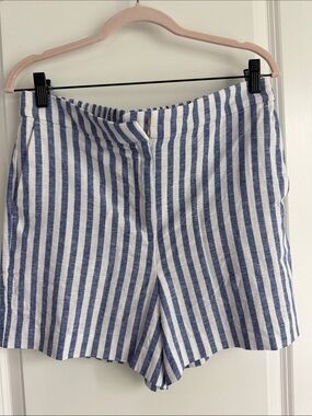 J. Crew Blue and White Linen Blend Vertical Stripe Shorts